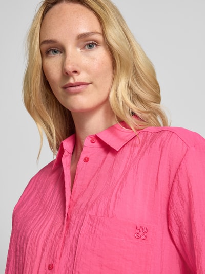 HUGO Bluzka koszulowa o kroju relaxed fit z efektem marszczenia model ‘Elodina’ Mocnoróżowy 3