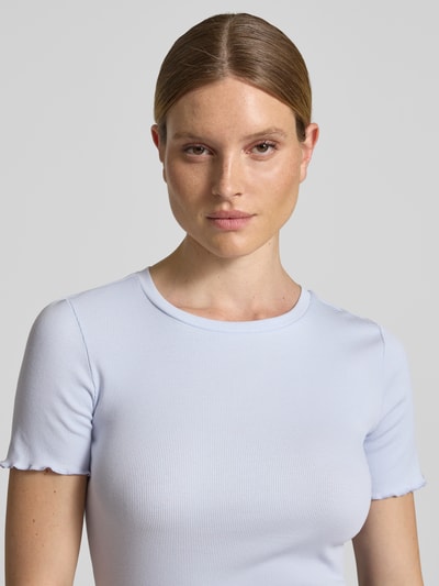 Tom Tailor Denim Slim Fit T-Shirt aus Baumwoll-Mix in Rippstrick Hellblau 3