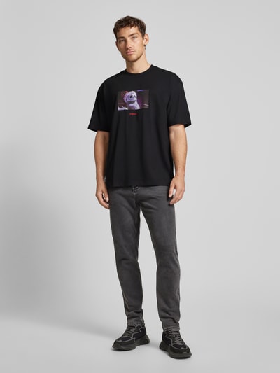 HUGO Oversized T-Shirt mit Label-Print Modell 'Dijack' Black 1