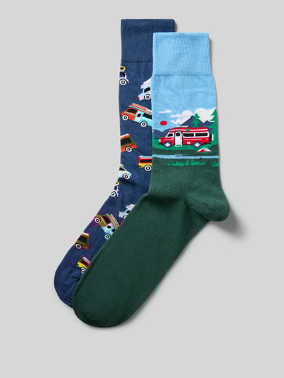 Christian Berg Men Sokken met elastische ribboordjes in een set van 2 paar Rookblauw - 1