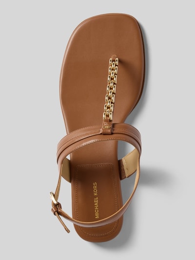 Productfoto, sandalen uit echt leer model 'Marcia' van MICHAEL Michael Kors in bruin met siergarnering, open hiel, gladde zool, hakhoogte 1 cm, afgeronde pasvorm