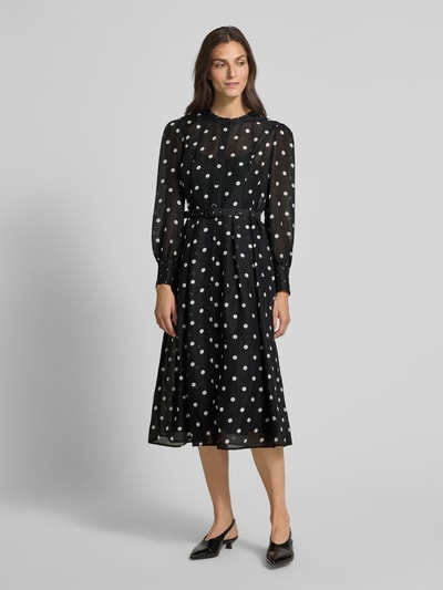 Marc Cain Midi-jurk van een mix van linnen en zijde met riem Zwart - 4