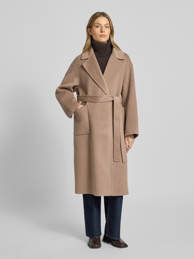 Milano Italy Płaszcz z wełny z kołnierzem z połami Piaskowy 4