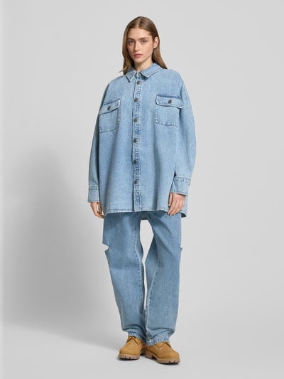 Karo Kauer Oversized Hemdbluse in Denim-Optik Jeansblau 1