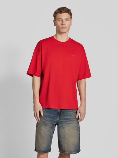 REVIEW Oversized T-shirt met geribde ronde hals Rood - 4