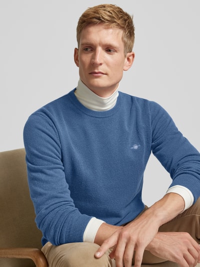 Gant Strickpullover aus Wolle mit Rundhalsausschnitt Jeansblau Melange 3