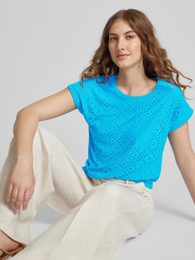 Vero Moda T-shirt met broderie anglaise, model 'TASSA' Oceaanblauw - 3