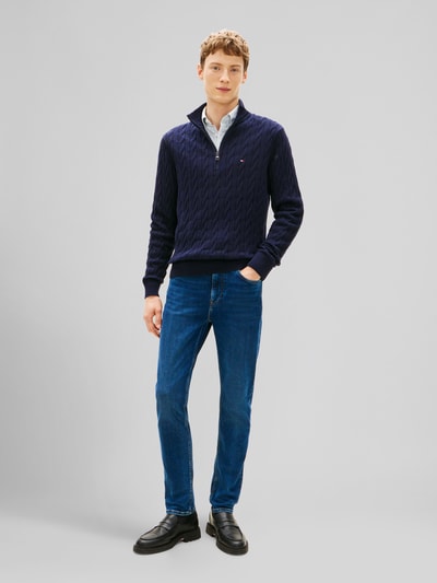 Tommy Hilfiger Regular Fit Troyer aus reiner Baumwolle mit Logo-Stitching Marine 1
