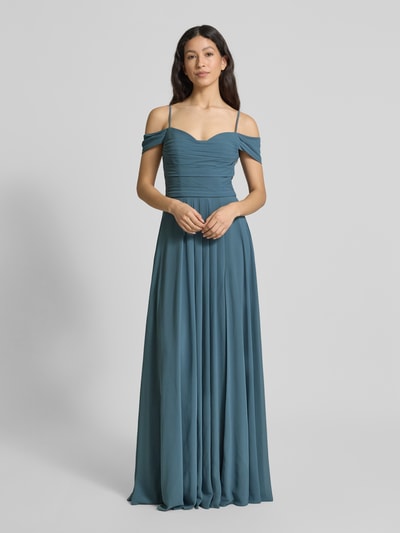 Mascara Abendkleid mit Carmen-Ausschnitt und Gehschlitz Schilf 4