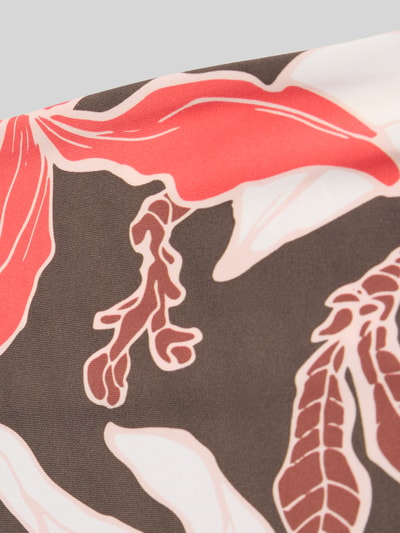 Produktfoto, High-Waist-Bikinislip mit floralem Allover-Print Modell 'Camolo' von Barts aus Material-Mix mit Stretch-Anteil in Rot, Braun und Weiß.