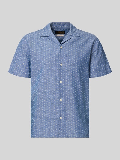 Produktfoto, Regular Fit Freizeithemd aus Baumwoll-Leinen-Mix Modell 'SUMMER' von JACK & JONES Premium in Blau mit Allover-Look, Reverskragen, Knopfleiste, strukturierte Oberfläche