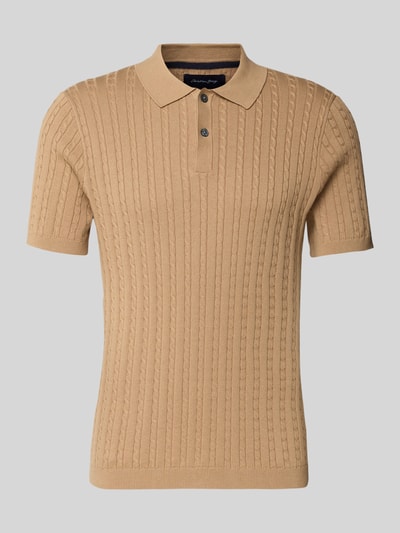 Produktfoto, Slim Fit Poloshirt in Strick-Optik von Christian Berg Men aus reine Baumwolle, Polokragen, kurzärmelig, sandfarben, strukturierte Oberfläche