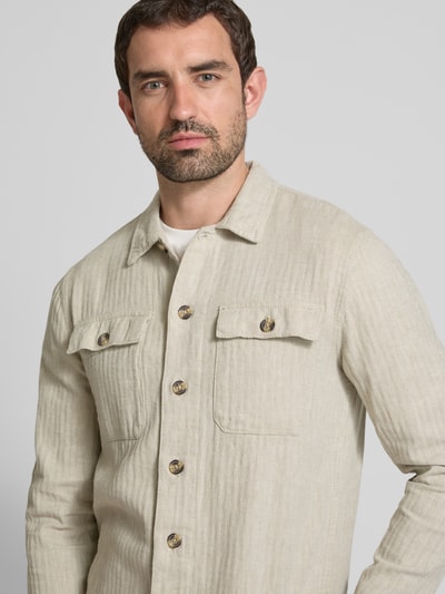 Lindbergh Relaxed Fit Hemdjacke aus Baumwoll-Leinen-Mix Sand 3