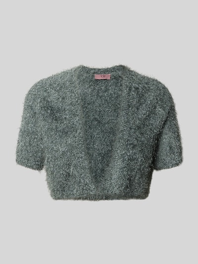Produktfoto, Cropped Bolero mit 1/2-Arm von V.M., Damen Bolero in Grau mit flauschiger Textur, Straight Fit, offene Front, Rückenlänge 41 cm bei Größe S.
