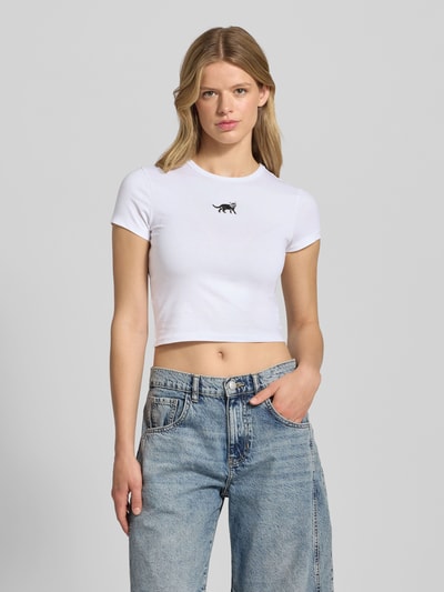 Review T-shirt z wyhaftowanym motywem Biały 4