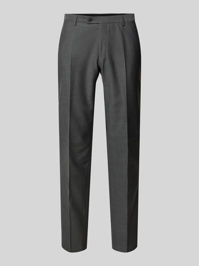 Produktfoto, Slim Fit Anzughose mit Bügelfalten Modell 'Cedric' von CG - Club of Gents, grau, glatte Struktur, Reine Baumwolle, Knopf- und Reißverschluss