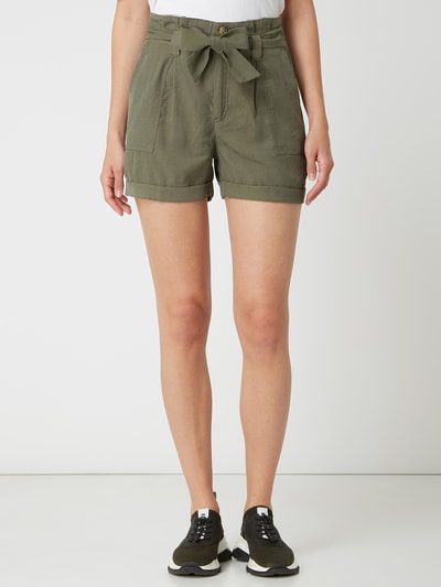 Only Korte paperbagbroek met bandplooien, model 'Mya' Olijfgroen - 4