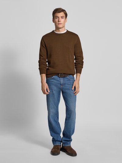 Christian Berg Men Gebreide pullover met ribboorden Donkerbruin gemêleerd - 1