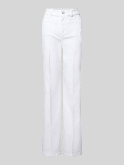 Produktfoto, Wide Fit Jeans mit persplooien van Christian Berg Woman, katoenmix, wit, paspelzakken, achterzakken, knoop- en ritssluiting, bandwijdte maat 36/32: 39 cm, binnenbeenlengte maat 36/32: 79 cm