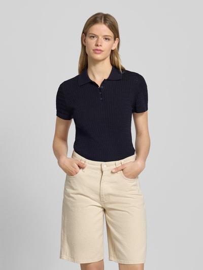 Marc O'Polo Denim Gebreid shirt met polokraag en knoopsluiting Marineblauw - 4