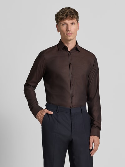 Christian Berg Men slim fit zakelijk hemd met kentkraag Donkerbruin - 4