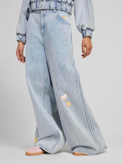 adidas Originals Loose fit jeans van puur katoen met borduursels Jeansblauw - 4