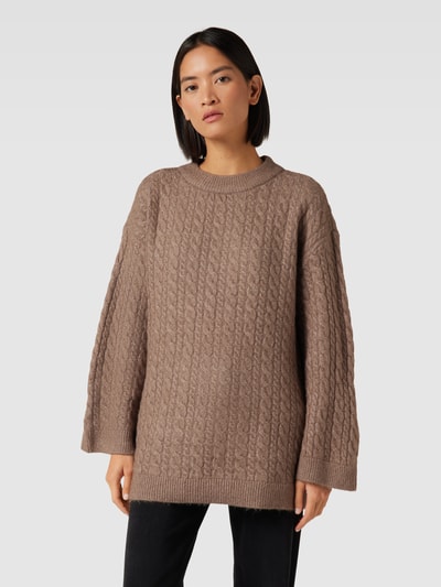 Vero Moda Strickpullover mit Zopfmuster Modell 'HEIDI' Mittelbraun 4