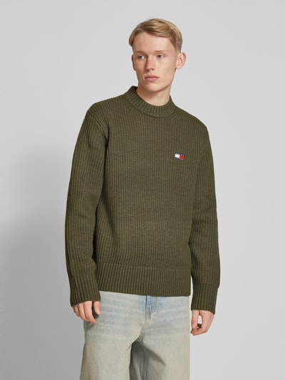 Tommy Jeans Strickpullover mit Logo-Stitching Oliv 4