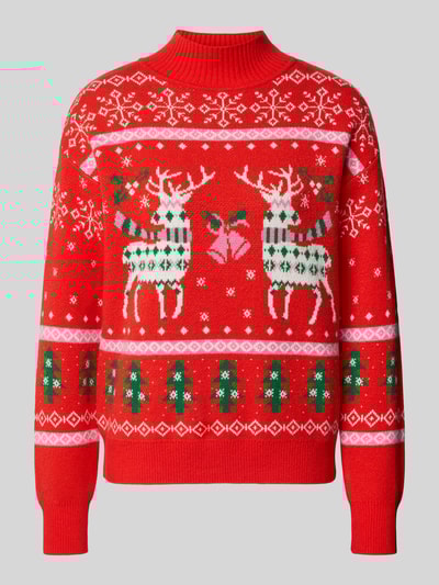 Christian Berg Woman Kersttrui met ribboorden Lichtrood - 2