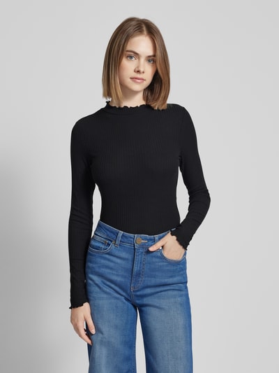 Tom Tailor Denim Körpernahes Langarmshirt mit Frill-Neck Black 4