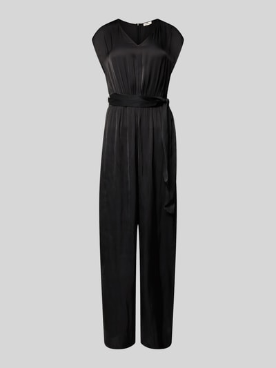 Produktfoto, Regular Fit Jumpsuit mit Taillengürtel zum Binden von s.Oliver RED LABEL, czarny satynowy krój regular fit, dekolt V, bez rękawów, kieszenie boczne