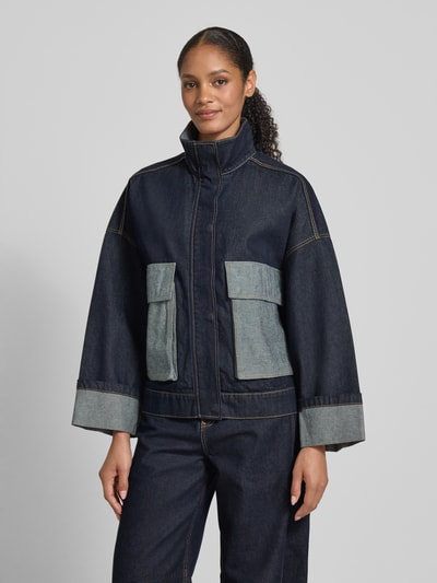 JAKE*S STUDIO WOMAN Oversized jeansjack met opstaande kraag Donkerblauw gemêleerd - 4