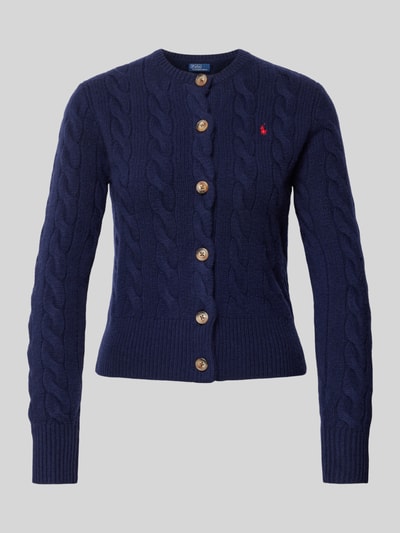 MORE Wollen cardigan met kabelpatroon Marineblauw - 2