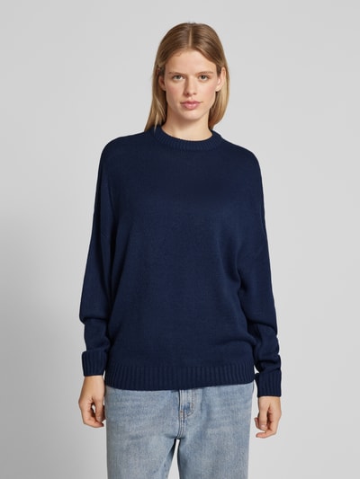 Review Oversized gebreide pullover met ronde hals Marineblauw - 4