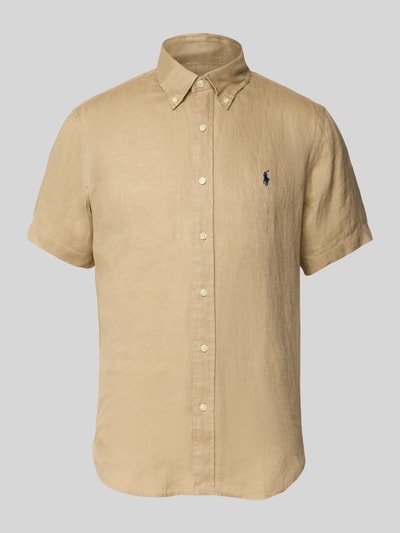 Polo Ralph Lauren Custom Fit Leinenhemd mit Button-Down-Kragen Camel 2