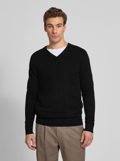 Christian Berg Men Wollpullover mit V-Ausschnitt und Kaschmir-Anteil Black 4