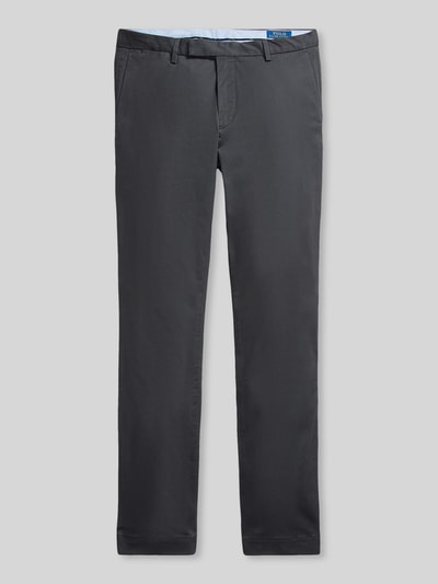 Produktfoto, Slim Fit Chino aus Baumwoll-Mix von Polo Ralph Lauren in dunkelgrau, unifarben, Regular-Länge, 5-Pocket-Design, Label-Detail.