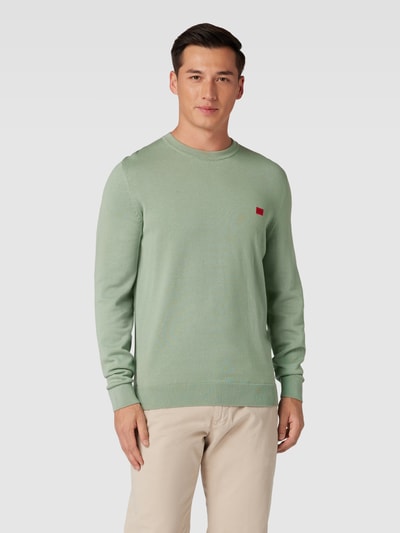 HUGO Gebreide pullover met labelstitching, model 'San Cassius' Mintgroen - 4