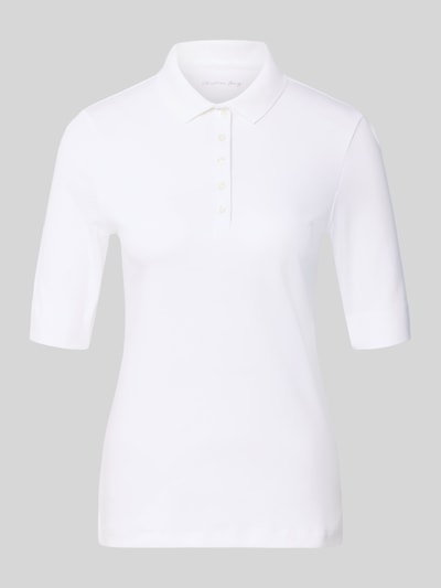 Produktfoto, Slim Fit Poloshirt mit knoopsluiting en 1/2-mouwen van Christian Berg Woman uit puur katoen, ruglengte bij maat 36 is 61 cm, wit