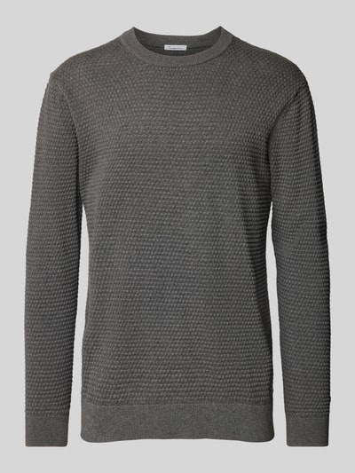 Knowledge Cotton Apparel Gebreide pullover met structuurmotief, model 'VAGN' Antraciet - 2