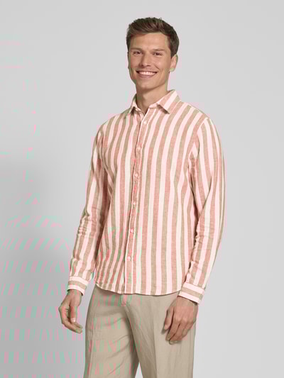 MCNEAL Tailored fit linnen overhemd met kentkraag Terracotta - 4