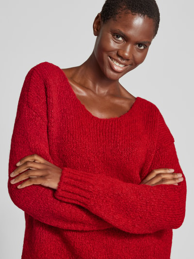 Milano Italy Oversized gebreide pullover met ribboorden Rood - 3