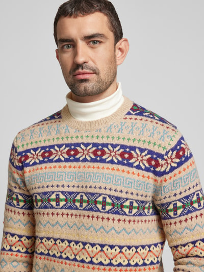 Polo Ralph Lauren Sweter wełniany z okrągłym dekoltem model ‘FAIRISLE’ Złamany biały 3