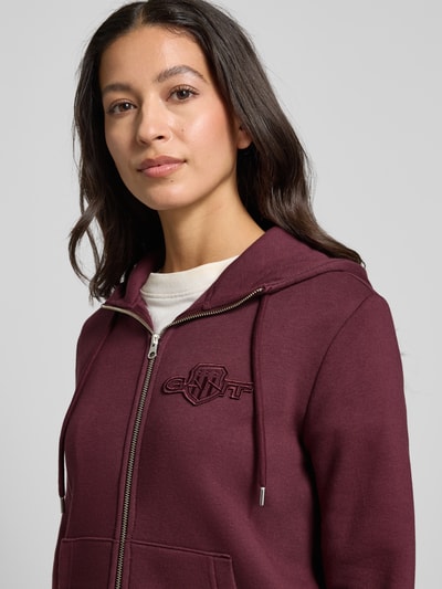 Gant Bluza rozpinana o kroju regular fit z wyhaftowanym logo model ‘Shield’ Bordowy 3