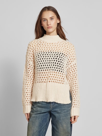 Only Regular fit gebreide pullover met broderie anglaise, model 'BILLIE' Ecru - 4