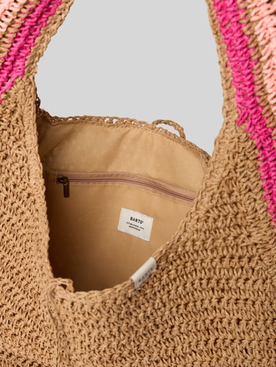 Produktfoto, Handtasche mit Label-Detail Modell 'Saunteer' von Barts aus geflochtenem Material in Beige mit rosa Akzenten, Reißverschluss-Innenfach