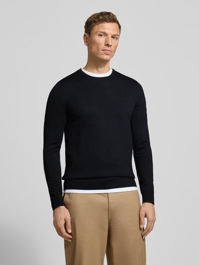 JOOP! Collection Sweter z dzianiny z prążkowanymi wykończeniami model ‘Denny’ Granatowy 4