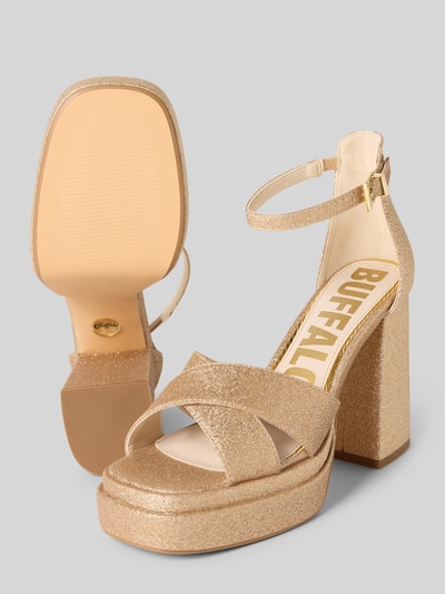 Buffalo Sandalen van leer met blokhak, model 'MAY' Goud gemêleerd - 4