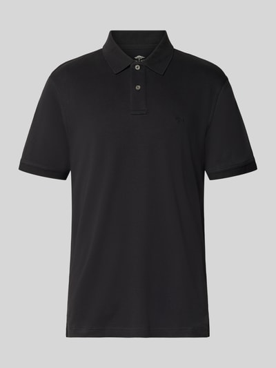 Produktfoto, Regular Fit Poloshirt mit Logo-Stitching von Fynch-Hatton, reine schwarze Baumwolle, Polokragen, kurze Knopfleiste, glatte Struktur
