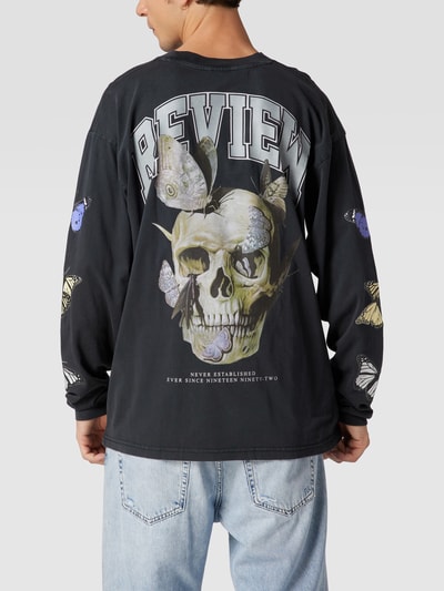 REVIEW Sweatshirt met motiefprints, model 'EDGY COLLEGE' Zwart - 5